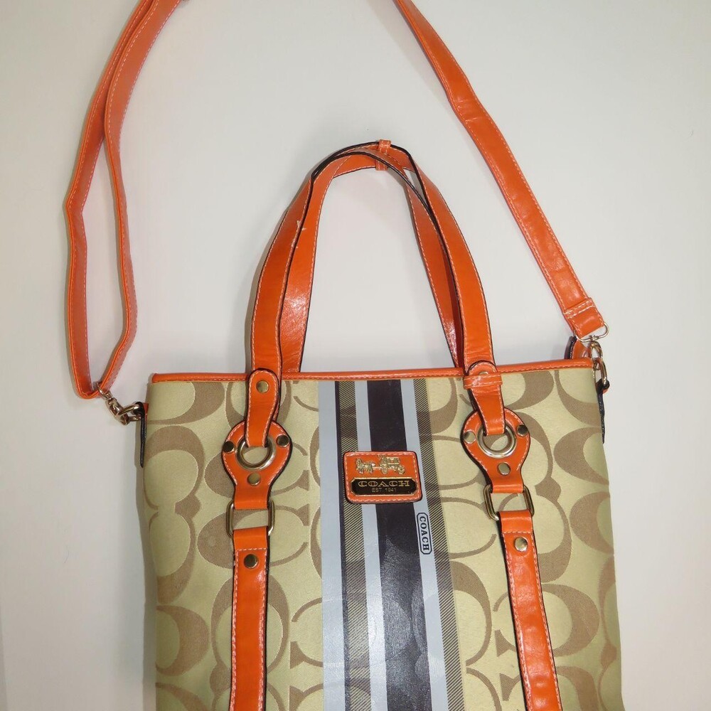 Vintage Coach Signature Stripe Tote 2 E 36